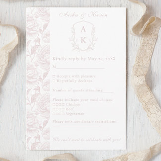 Crest Monogram Blush Pink Wedding RSVP Card