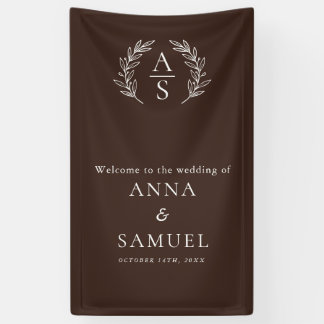 Crest Monogram Chocolate Brown and White Wedding Banner