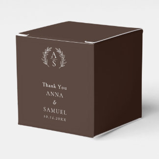 Crest Monogram Chocolate Brown and White Wedding Favor Box