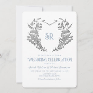 Crest Monogram Dusty Blue Wedding Invitation