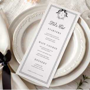 Crest Monogram French Bow Let's Eat White Wedding Menu