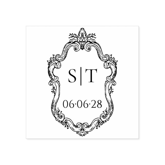 Crest Monogram French Vintage Wedding Rubber Stamp (Imprint)