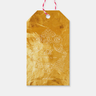 Crest Monogram Ornament Gold Texture Wedding Logo Gift Tags