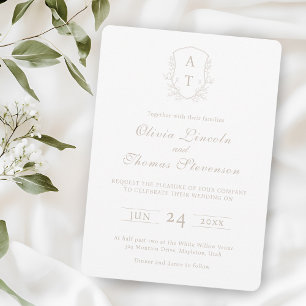 Crest Monogram Pale Taupe Faire-part de mariage