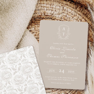 Crest Monogram Pale Taupe Faire-part de mariage