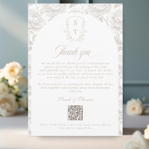 Crest Monogram Pale Taupe QR-code Photos Album Thank You Card