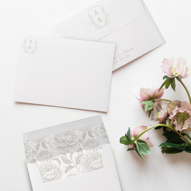 Crest Monogram Pale Taupe Script Envelope (Creator Uploaded)