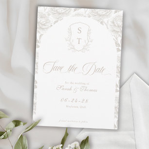 Crest Monogram Pale Taupe Script Save The Date