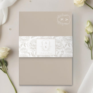 Crest Monogram Pale Taupe Wedding Invitation Belly Band