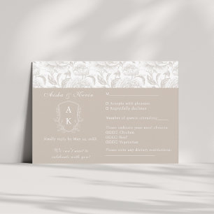 Crest Monogram Pale Taupe Wedding landscape RSVP Card