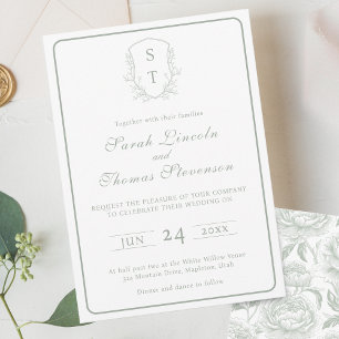 Crest Monogram Sage Green Faire-part de mariage