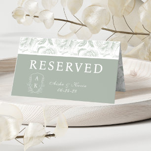 Crest Monogram Sage Green Peony Wedding Menu Card