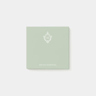 Crest Monogram Sage Green Vintage Elegant Initial  Post-it Notes