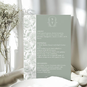 Crest Monogram Sage Green Wedding Menu Card