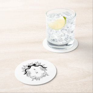 Crest Monogram Vintage Victorian French Wedding Round Paper Coaster