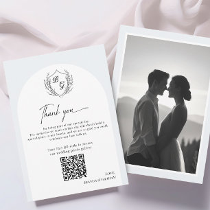 Crest Monogram wedding QR-code photo album  Thank You Card