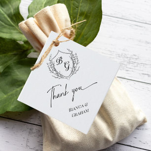 Crest Monogram Wedding Thank you Favour Tags