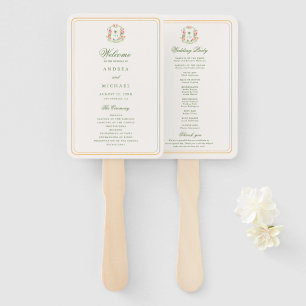 Crest Palm Tree Monogram Tropical Wedding Program Hand Fan