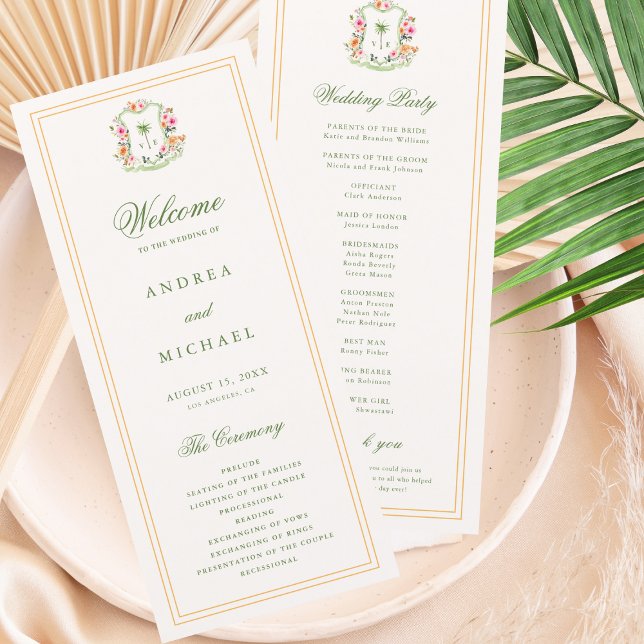 Crest Palm Tree Monogramme Programme de mariage tr (Créateur téléchargé)