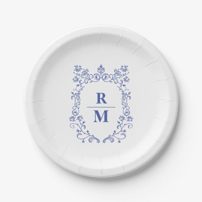 Crest personalized wedding Monogram Paper Plate (Front)