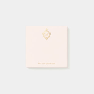 Crest Pink Gold Monogram and Name Elegant Vintage Post-it Notes