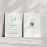 Crest Sage Green Monogram QR Code Wedding Invitation<br><div class="desc">Formal & elegant crest monogram sage green wedding invitation with QR code and more detailed information on the back.</div>