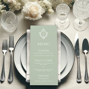 Crest Sage Green Vintage Monogram Elegant Wedding Menu