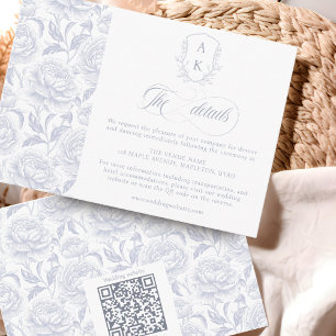 Crest Wedding Monogram Dusty Blue Script details Enclosure Card