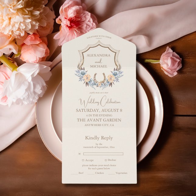 Crest Western Country Bohemian Floral Wedding All In One Invitation (Creator Uploaded)