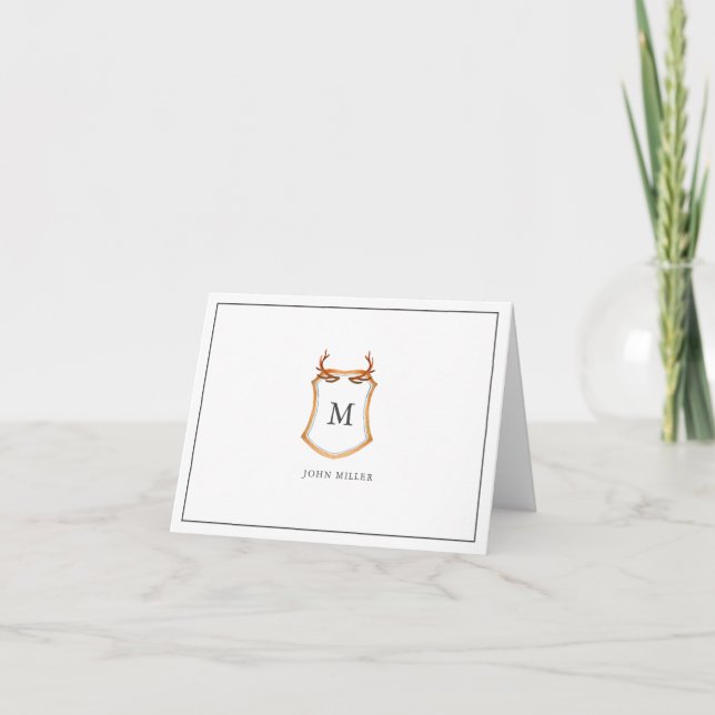 Crest with Antlers Monogrammed folded Thank You Card (Front)