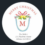 Crest with Lemons and bow Monogram Christmas Classic Round Sticker<br><div class="desc">Elegant & personalized holiday stickers featuring Hand- painted Watercolor Crest with lemons and bow with your Monogram in the centre. Customize by using the "Edit this design template" boxes on the right hand side of the item, or click the blue "Customize it" button to arrange the text, change the fonts...</div>
