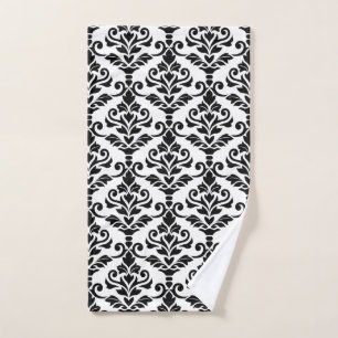 Cresta Damask Big Ptn Black on White Hand Towel