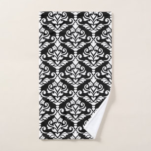 Cresta Damask Big Ptn White on Black Hand Towel