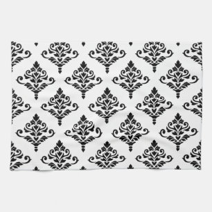 Cresta Damask Pattern (B) Black Kitchen Towel
