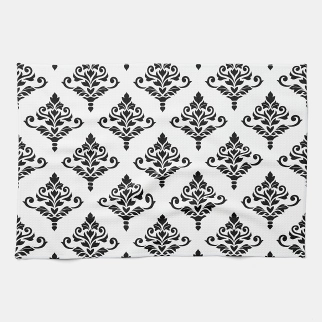 Cresta Damask Pattern (B) Black Kitchen Towel (Horizontal)