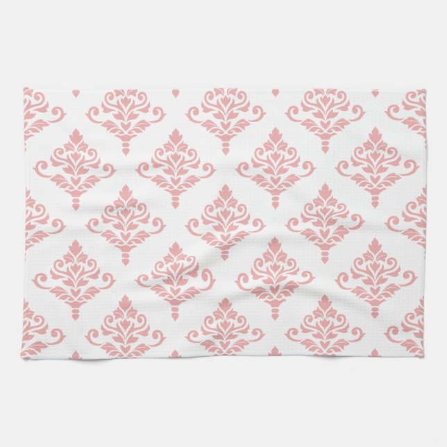 Cresta Damask Pattern (B) Pink Kitchen Towel (Horizontal)