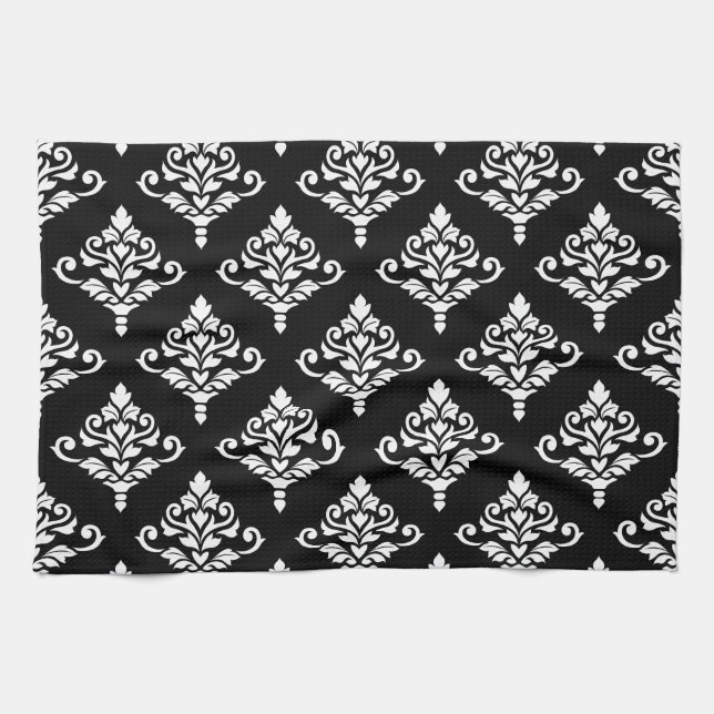 Cresta Damask Pattern (B) White Kitchen Towel (Horizontal)