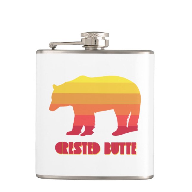 Crested Butte Colorado Rainbow Bear Hip Flask (Front)