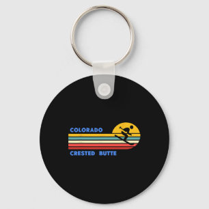 Crested Butte Colorado Skiing Skier Ski Retro Sun Keychain