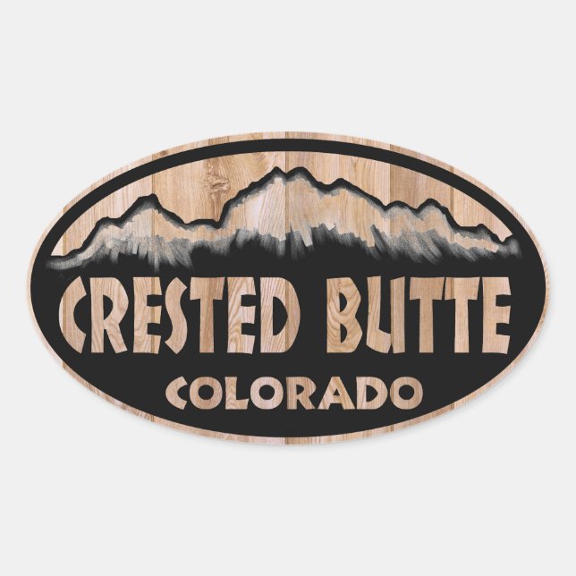 Crested Butte Colorado wooden sign oval stickers (Front)