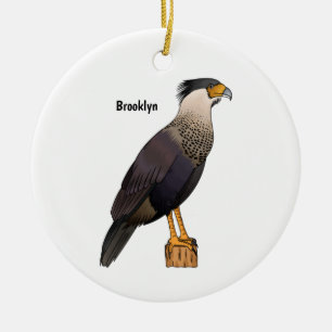 Crested caracara bird cartoon illustration  ceramic ornament