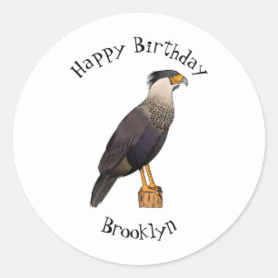 Crested caracara bird cartoon illustration  classic round sticker