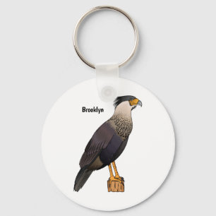 Crested caracara bird cartoon illustration  keychain