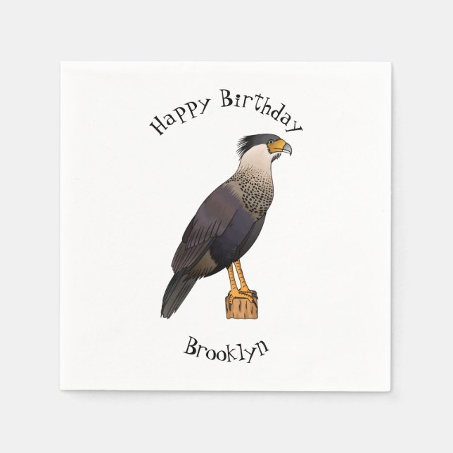 Crested caracara bird cartoon illustration  napkin (Front)