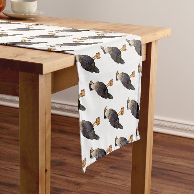 Crested caracara bird cartoon illustration short table runner (In Situ)