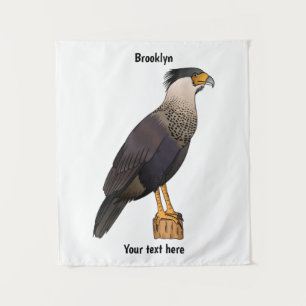 Crested caracara bird cartoon illustration tapestry