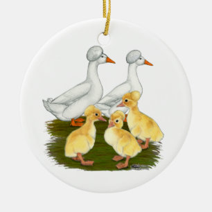 Crested Duck Family Ceramic Ornament