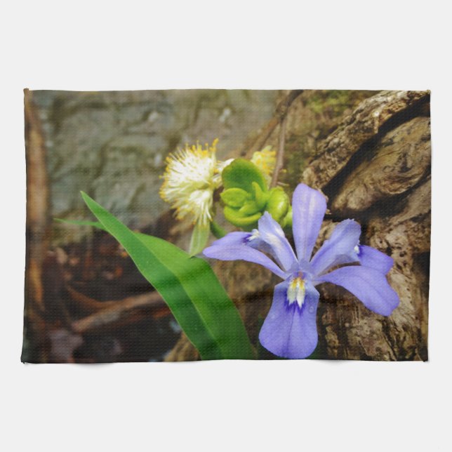 Crested Dwarf Iris blue purple white flower Kitchen Towel (Horizontal)