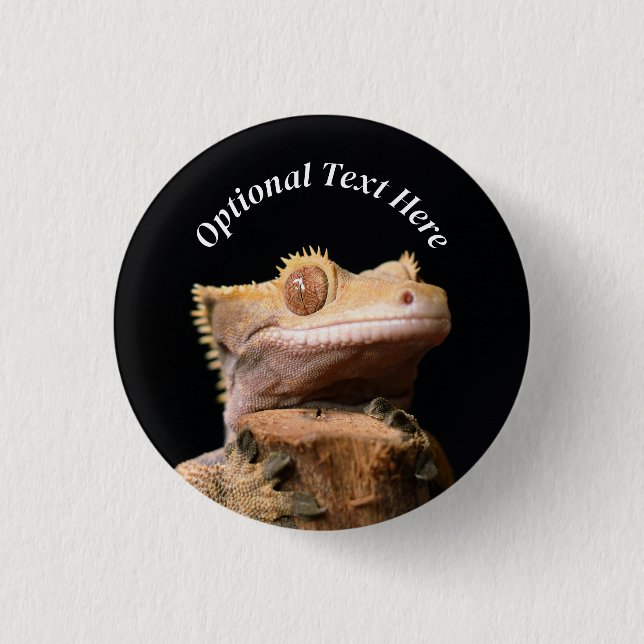 Crested Gecko Lizard on black 1 Inch Round Button (Front)