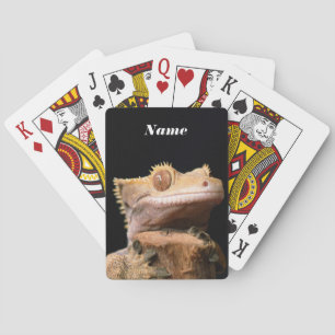 Crested Gecko Lizard on black Playing Cards